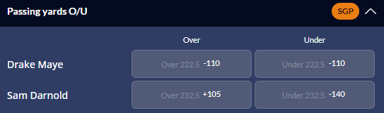 Super Bowl LX quarterback passing yards totals from Sports Interaction.