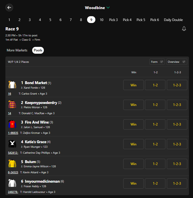 2026 Breeders' Stakes race card at Bet365 for bettors outside of Ontario.