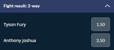 Tyson Fury vs Anthony Joshua fight winner odds from Sports Interaction.